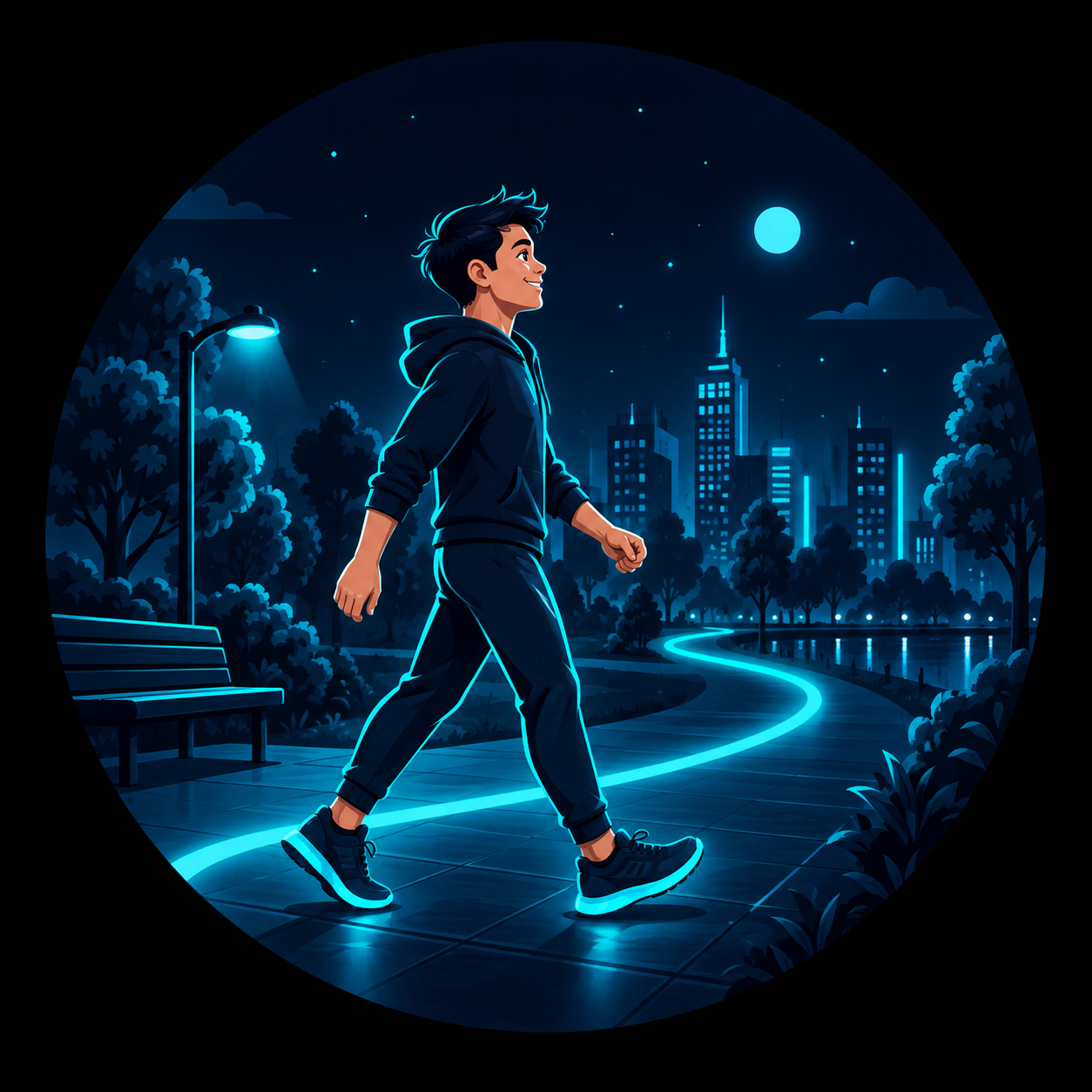 Persona caminando de noche